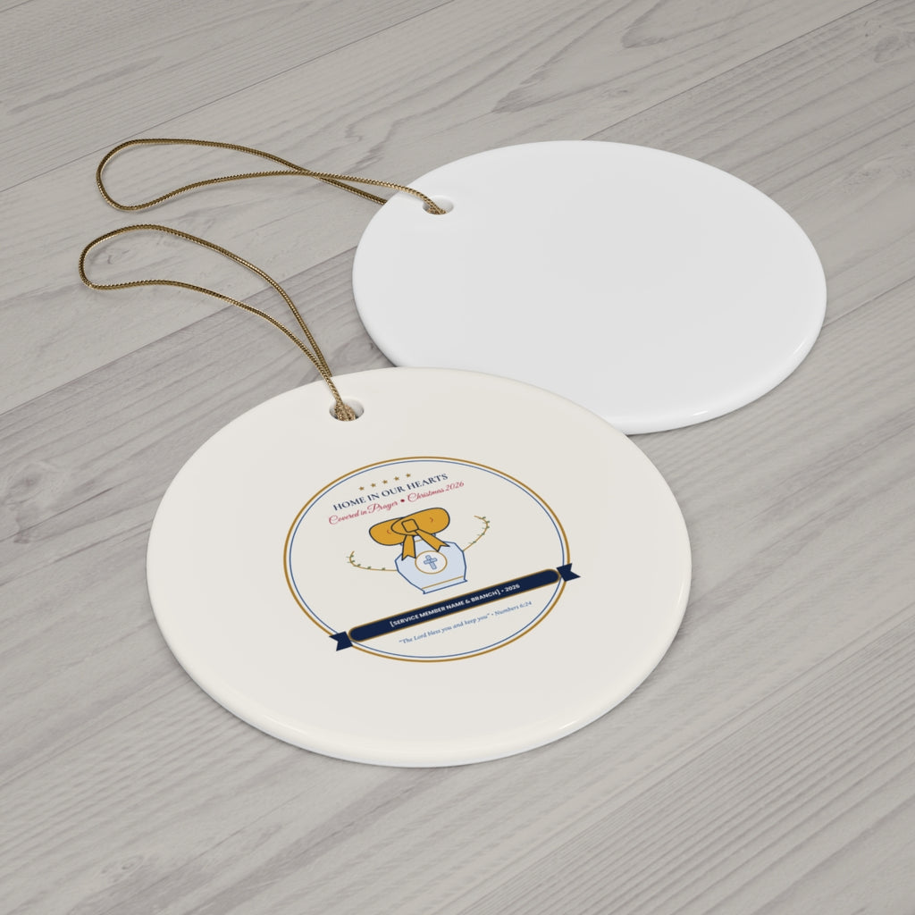 Personalized Home in Our Hearts Christmas 2026 Military Family Ornament Circle Wood Flat-Lay