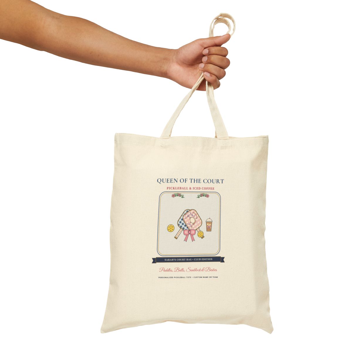 Personalized Queen of the Court Chinoiserie Pickleball Canvas Tote Bag — Context Mockup