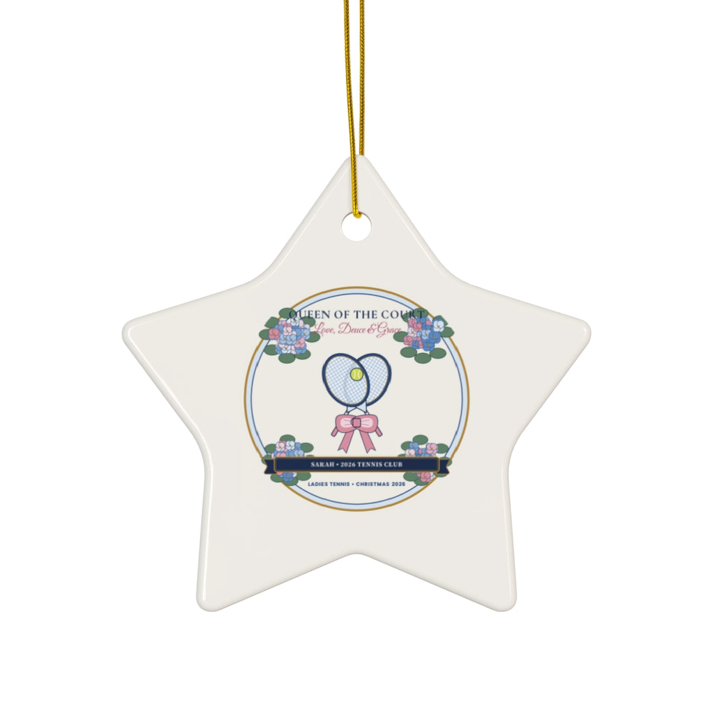 Personalized Queen of the Court Ladies Tennis 2026 Chinoiserie Ceramic Ornament Star Front