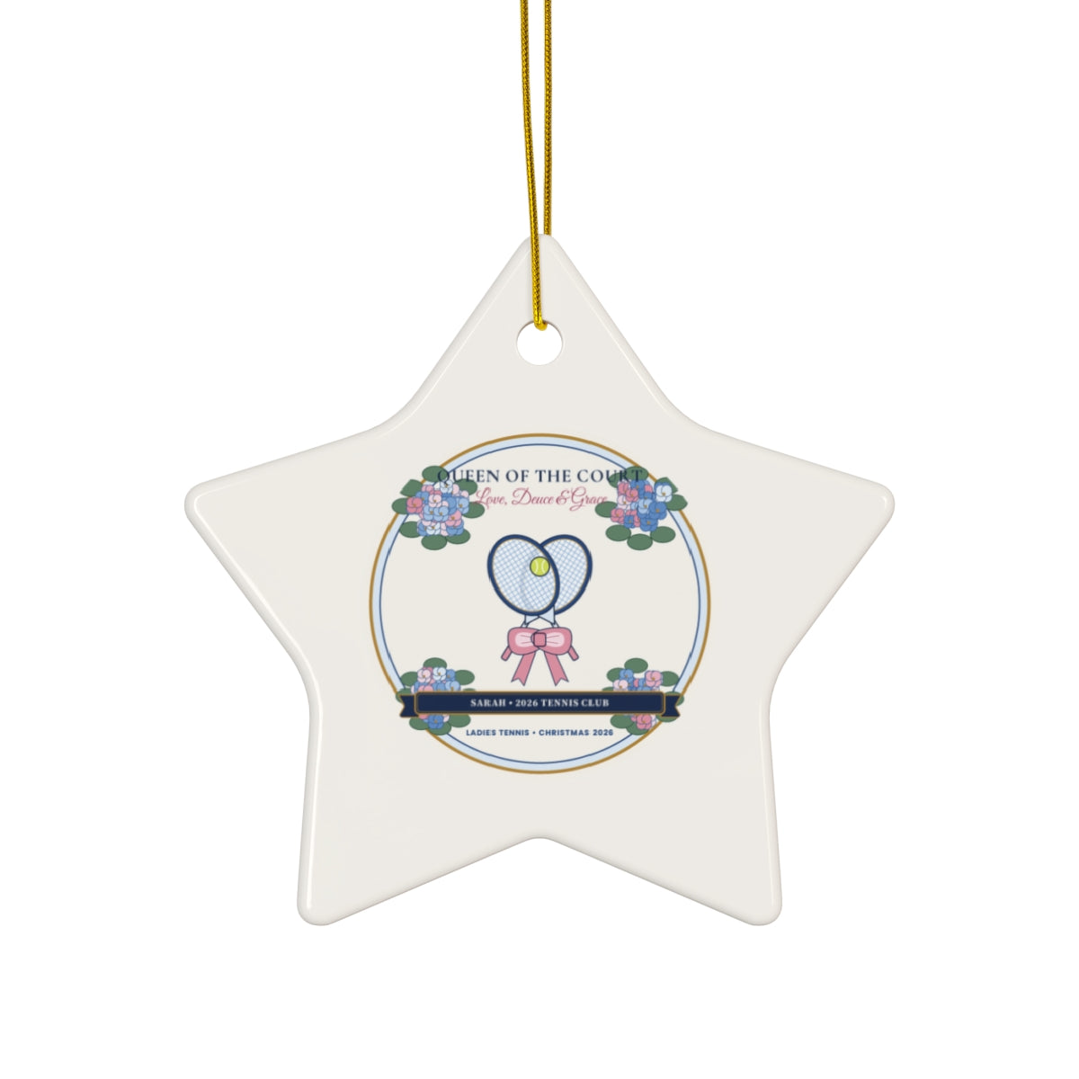Personalized Queen of the Court Ladies Tennis 2026 Chinoiserie Ceramic Ornament Star Front