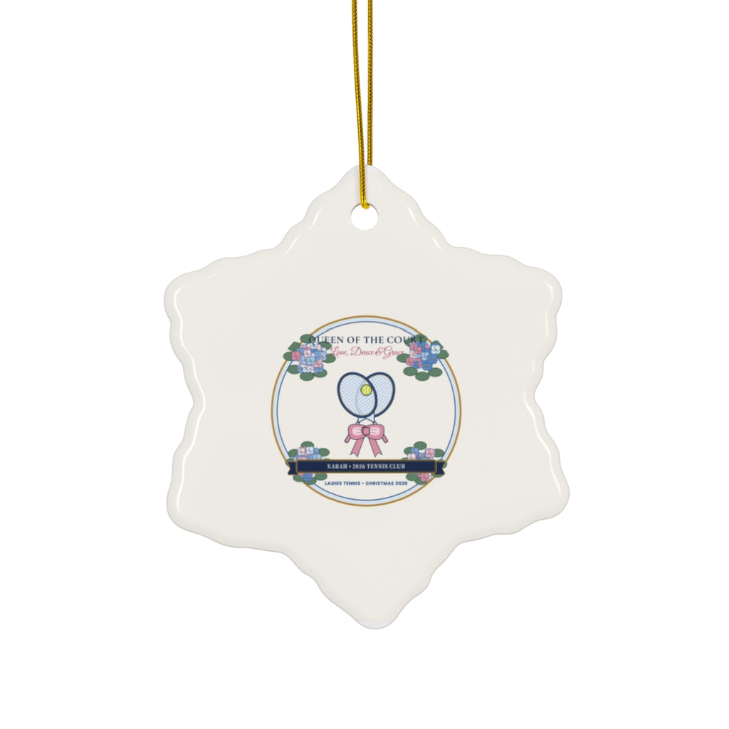 Personalized Queen of the Court Ladies Tennis 2026 Chinoiserie Ceramic Ornament Snowflake Front