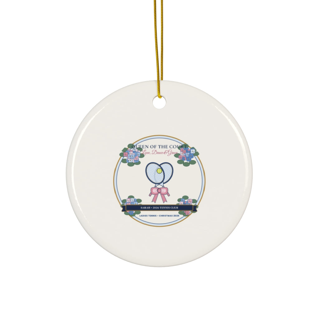 Personalized Queen of the Court Ladies Tennis 2026 Chinoiserie Ceramic Ornament Circle Front