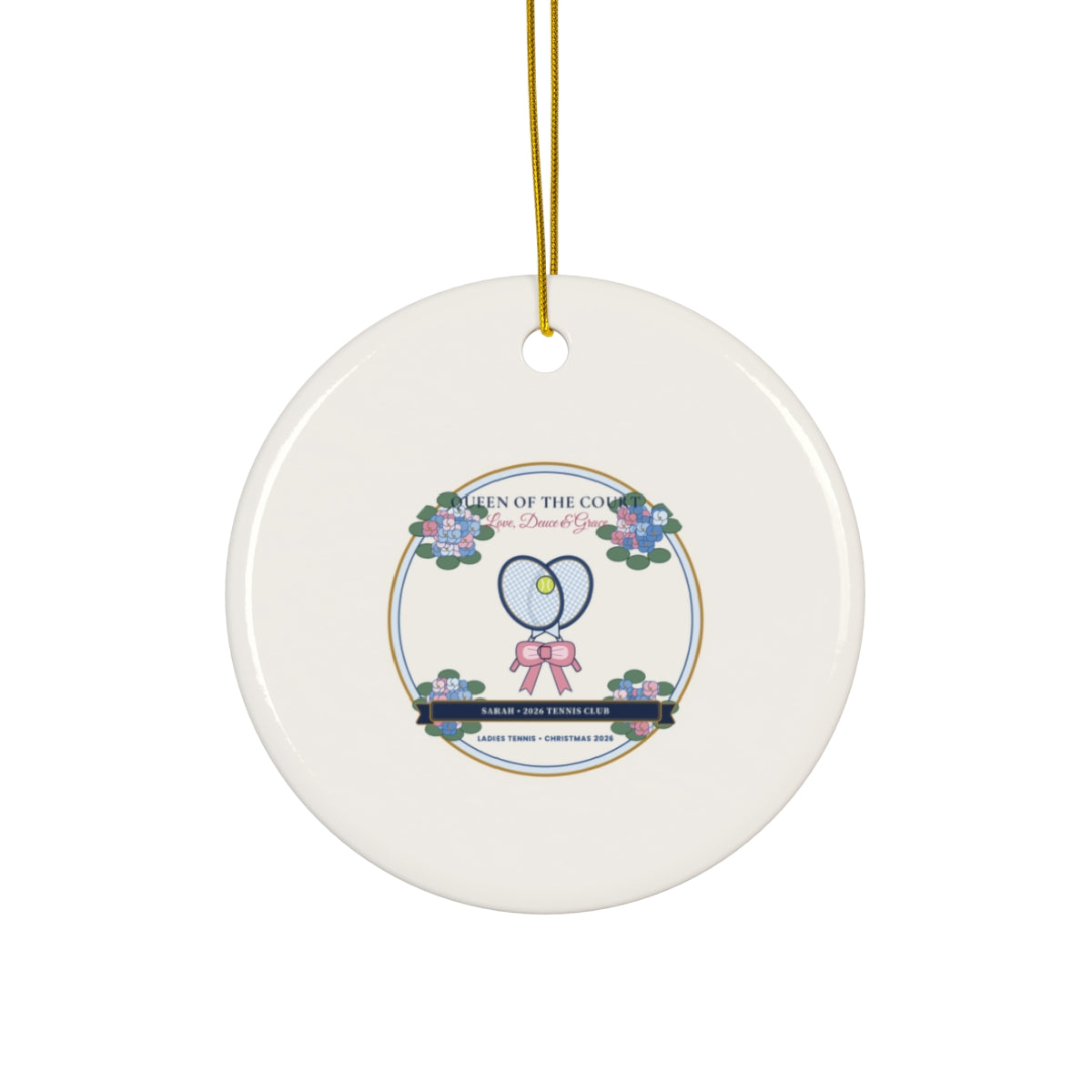 Personalized Queen of the Court Ladies Tennis 2026 Chinoiserie Ceramic Ornament Circle Front