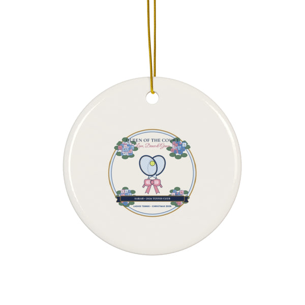 Personalized Queen of the Court Ladies Tennis 2026 Chinoiserie Ceramic Ornament Circle Front